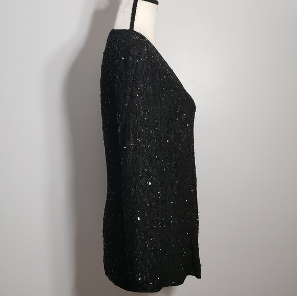 GIORGIO ARMANI black floral sequins jacket SZ 42 - Picture 8 of 10